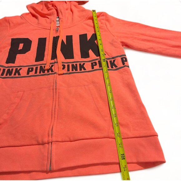 PINK Victoria's Secret Womens Zip-Up Hoodie Coral & Black Medium - Picture 10 of 10